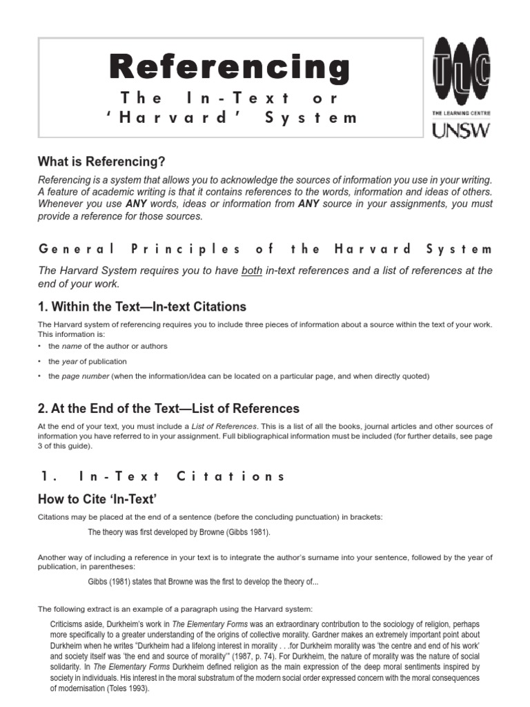 Harvard Stye Referencing Citation Emile Durkheim