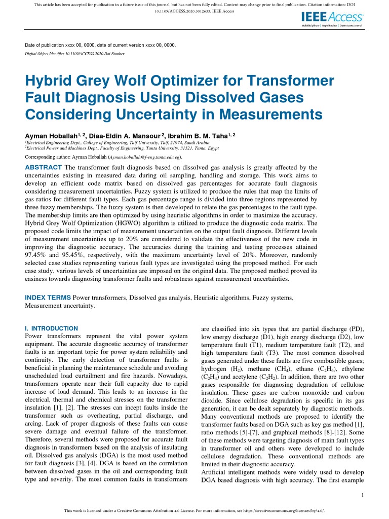 Hybrid Grey Wolf Optimizer for Transformer Fault Diagnosis | PDF ...