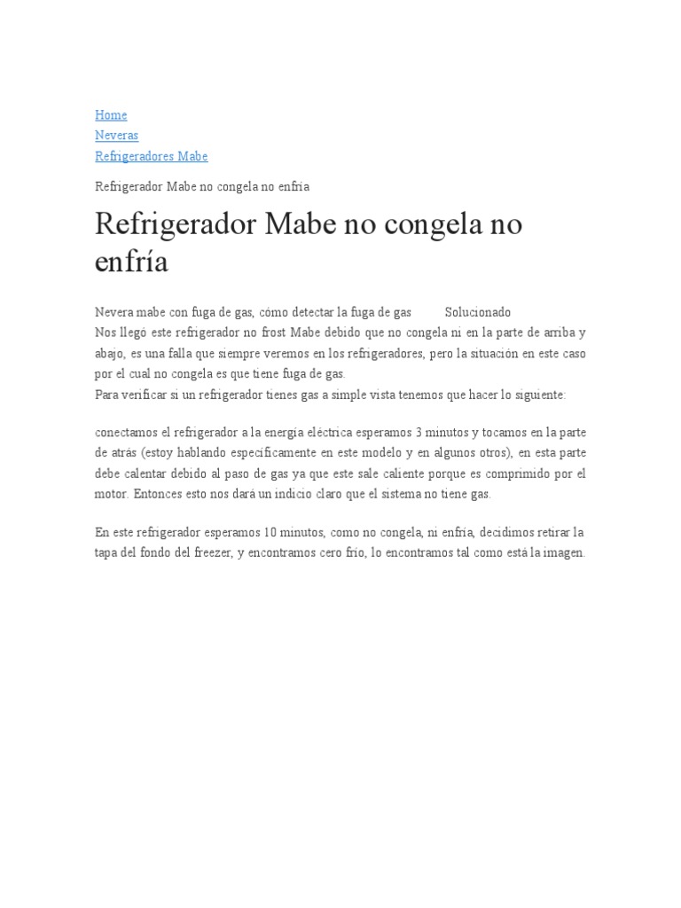 Frigorífico No Frost No Enfría Pero Si Congela Nevera Mabe No Congela y No Enfria | PDF | Refrigerador | Science