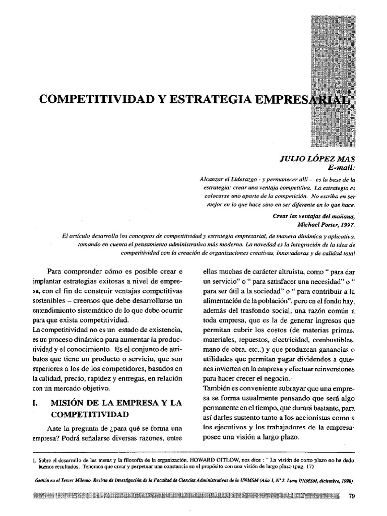 Competitividad y Estrategia Empresarial | PDF