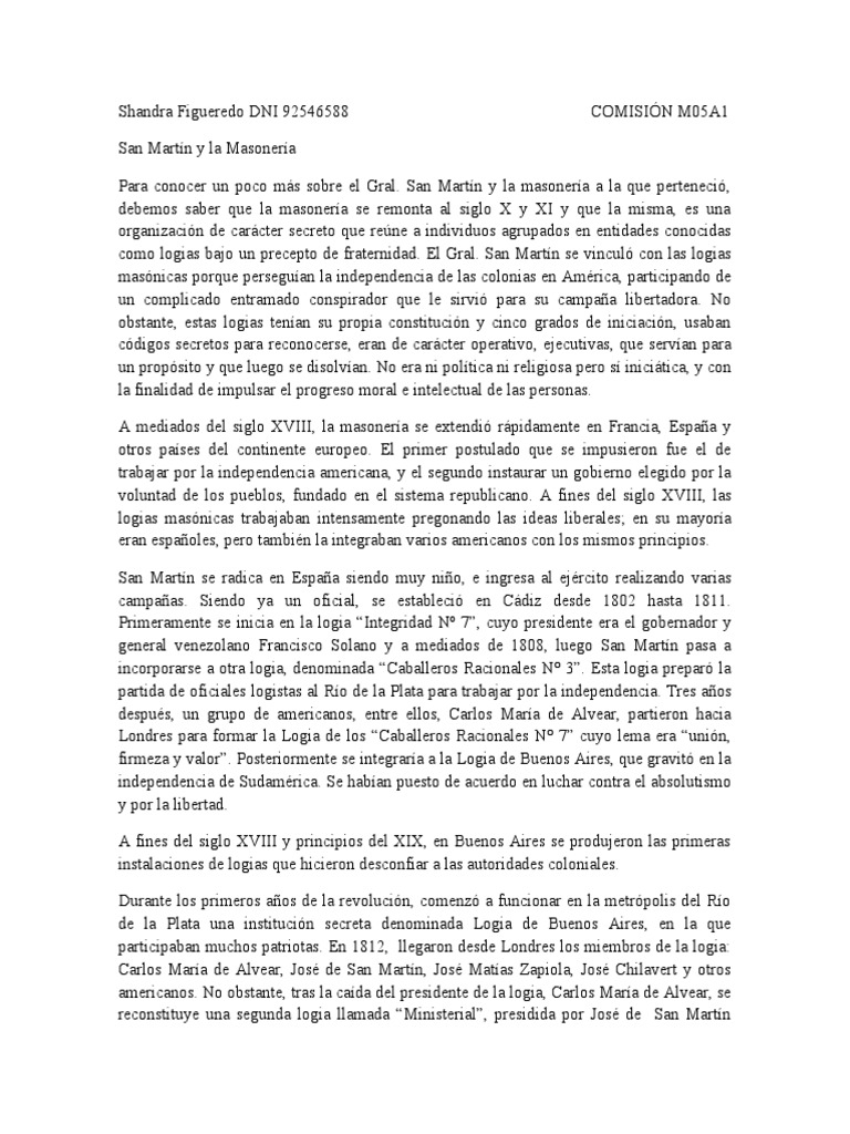 San Martín y La Masonería. Shandra Figueredo 92546588 | PDF | Masonería ...