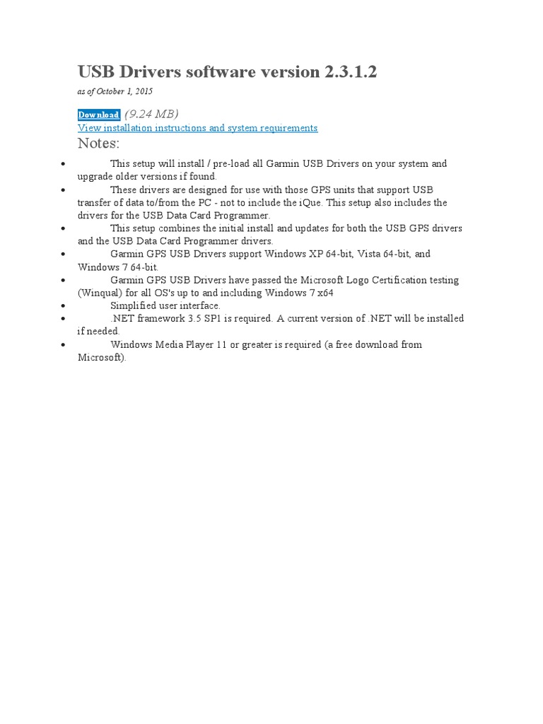 Usb Drivers Software Version 2 Pdf
