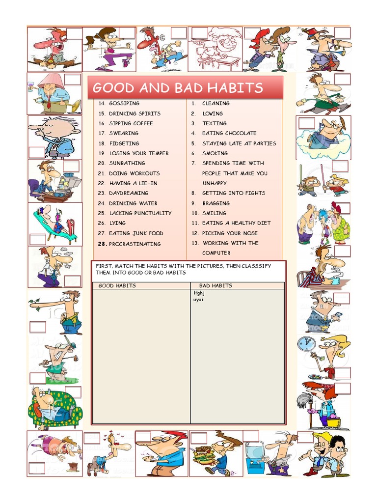 Good and Bad Habits for Kids Worksheet | PDF