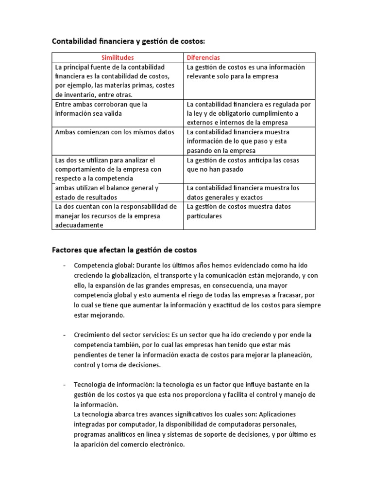 Contabilidad Financiera vs Gestión de Costos | PDF | Contabilidad ...