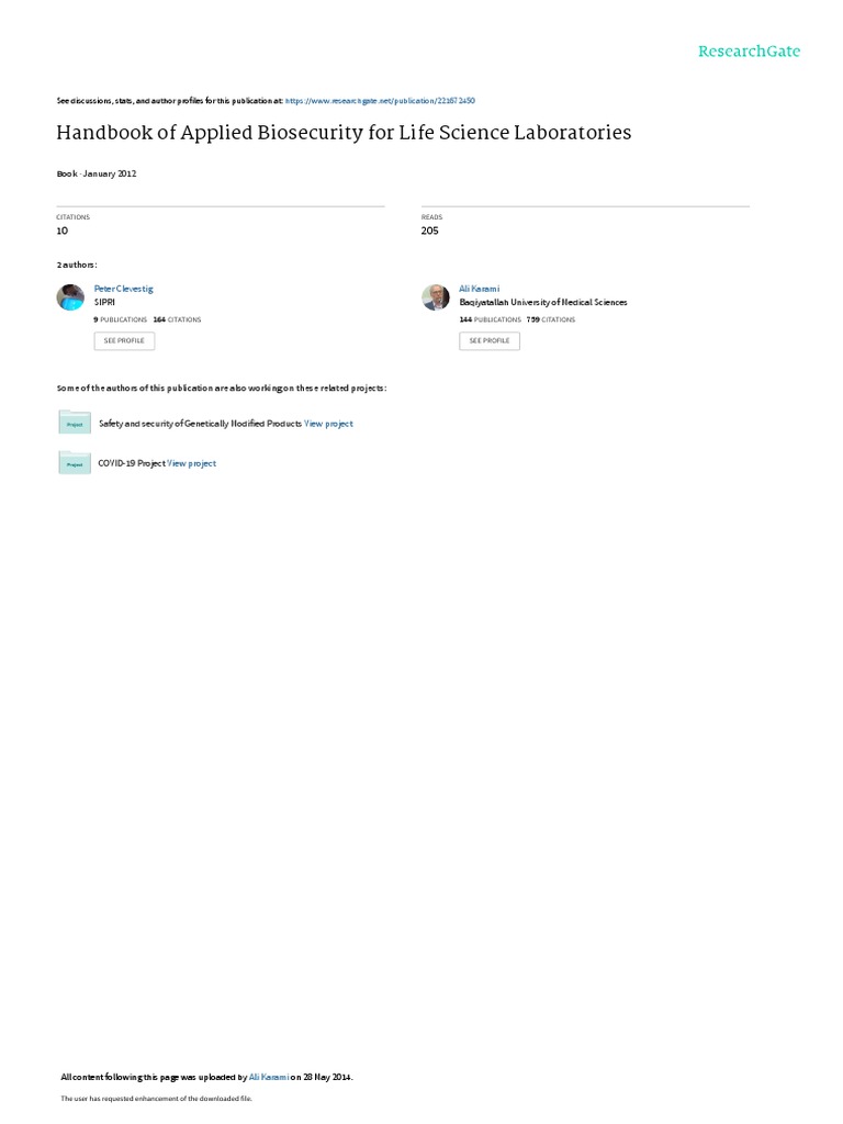 Handbook of Applied Biosecurity For Life Science Laboratories Download Free PDF Physical
