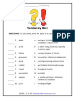 Vocabulary Quiz: DIRECTIONS: For Each Word, Write The Letter of Its Correct Definition