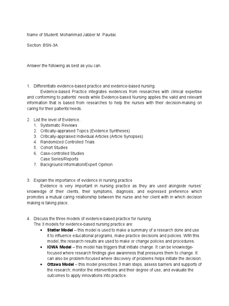 Evidence-Based Practice in Nursing | PDF