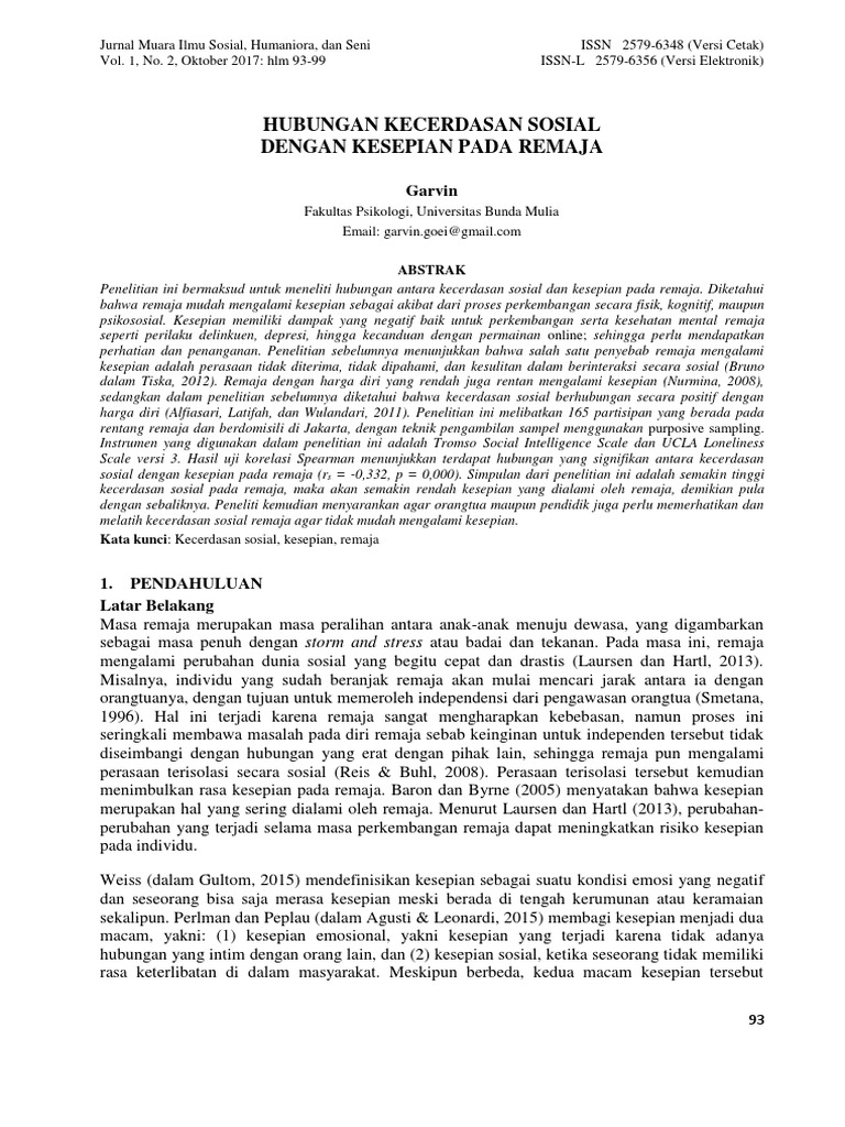 Kecerdasan Sosial dan Kesepian Remaja | PDF