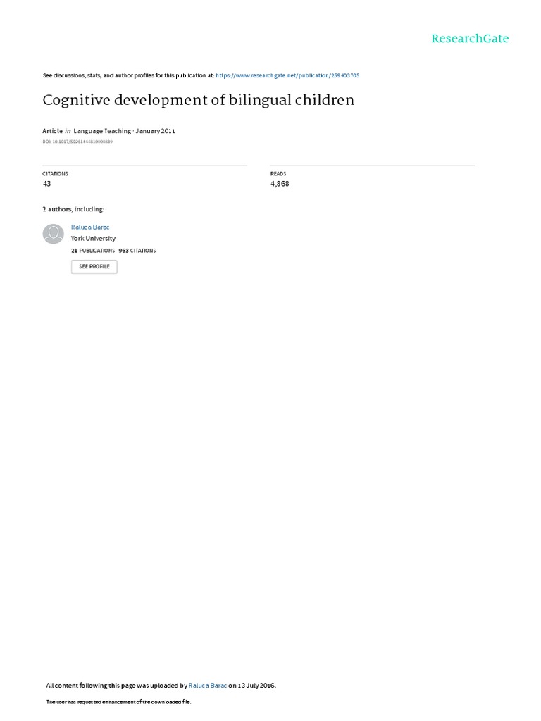 Bilingualism's Impact on Cognitive Growth | PDF | Multilingualism ...