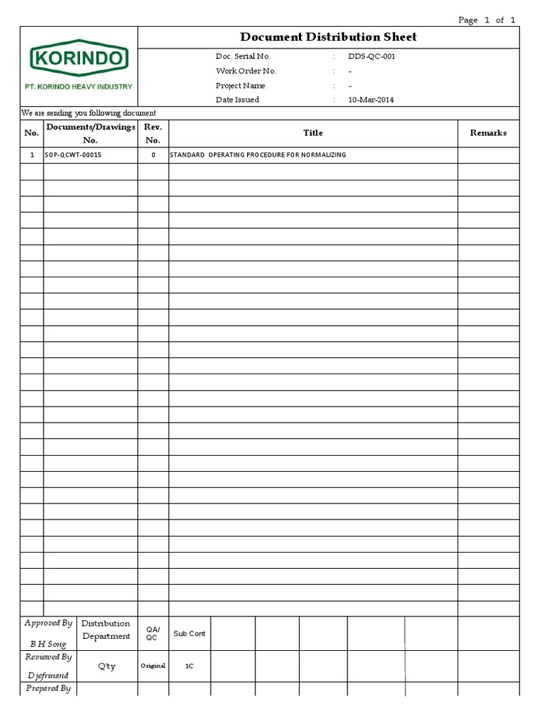 Document Distribution Sheet: No. Documents/Drawings Rev. Title Remarks ...