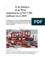 Superávit de balanza comercial de Perú aumentaría a US