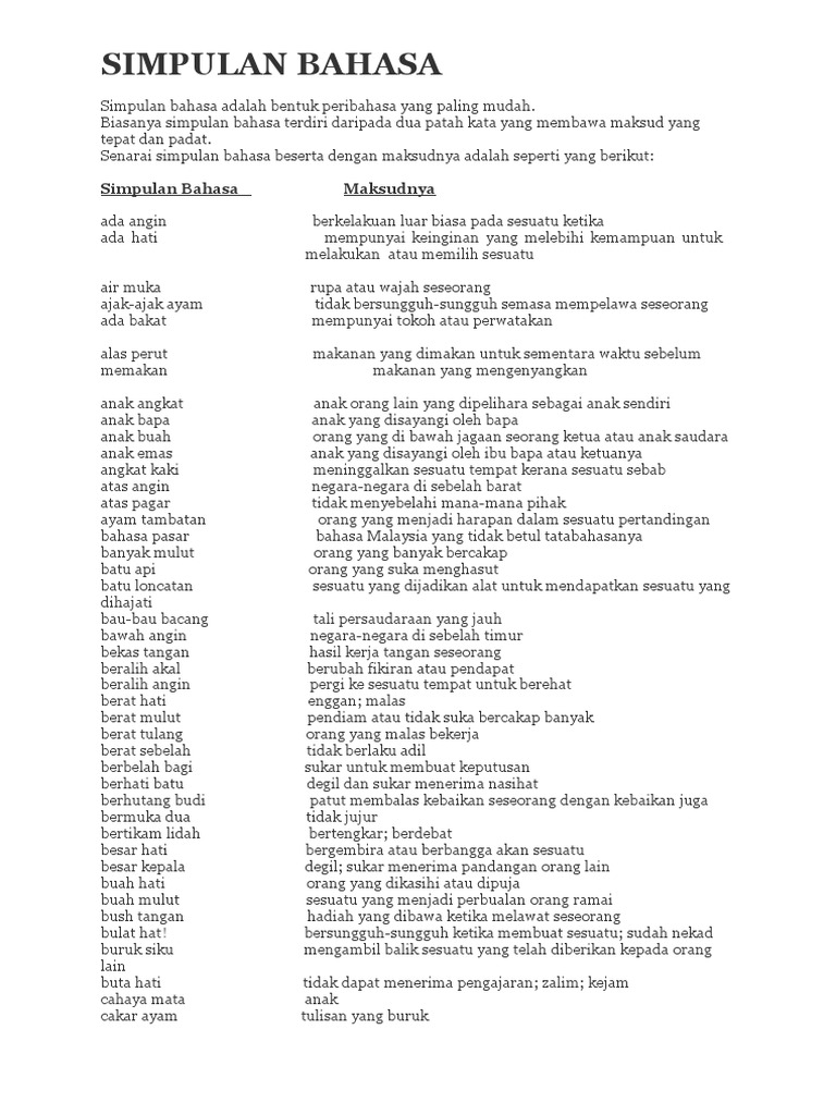 Simpulan Bahasa Tahun 4 Pdf