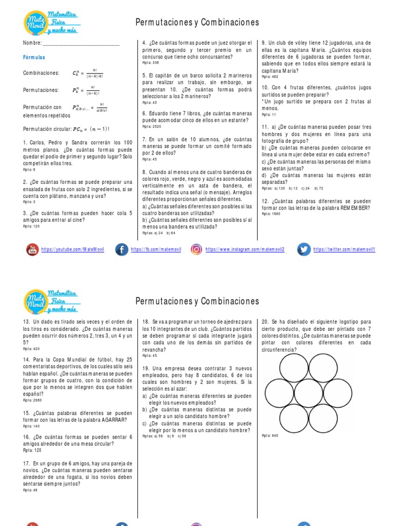 Ejercicios Resueltos de Combinaciones y Permutaciones | PDF | Ocio ...
