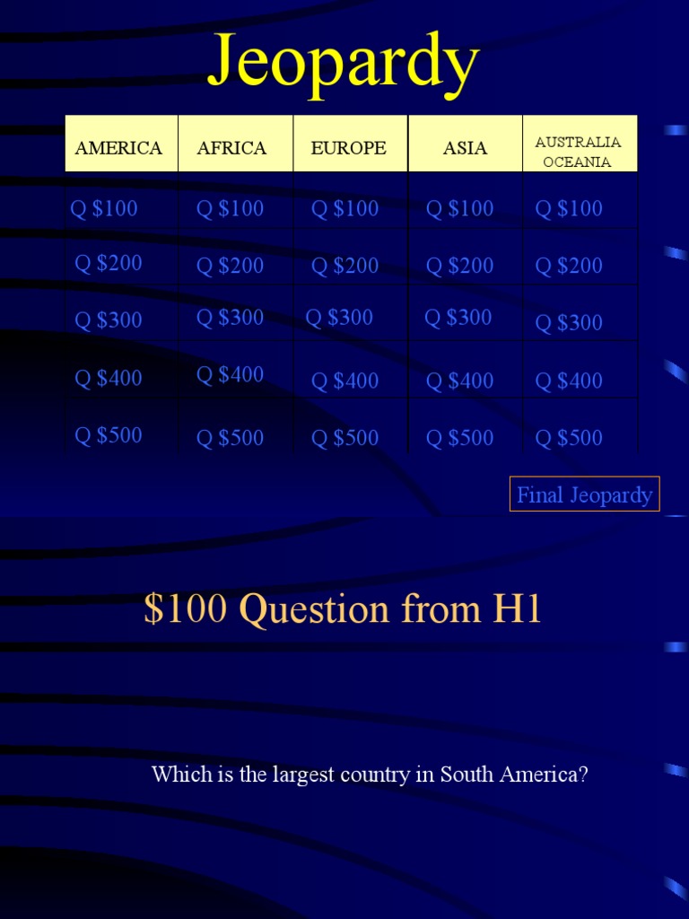 Jeopardy The World Comparative and Superlative PDF South America Asia