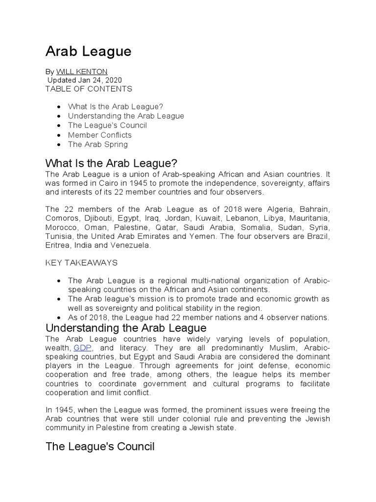 Arab League: History and Role | PDF | Arab League | Arabs
