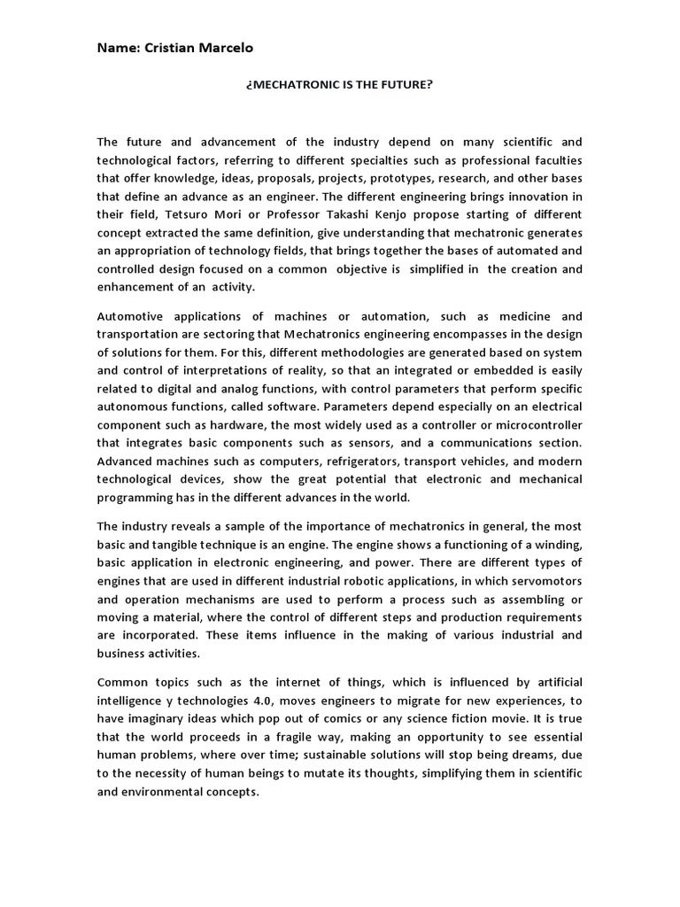 Mechatronic Is The Future Pdf Mechatronics Automation