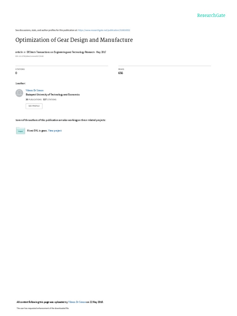Optimization of Gear Design and Manufacture PDF Gear Mathematical Optimization