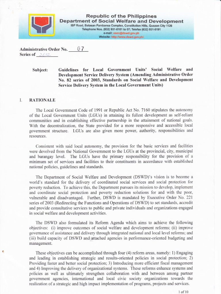 Republic of The Philippines Department of Social and Development | PDF ...