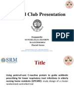 Journal Club Presentation: Presented by Sunitha Elza Mathew Ra1422281010014 Pharmd Intern