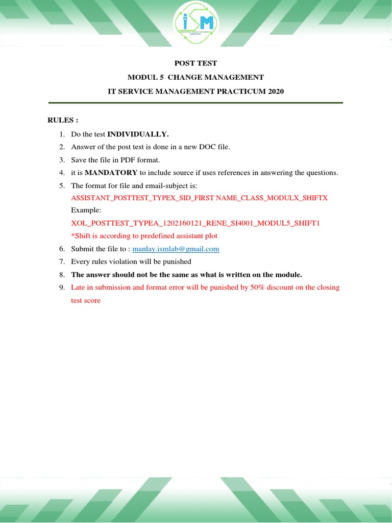 Change Management Post Test Guidelines | PDF