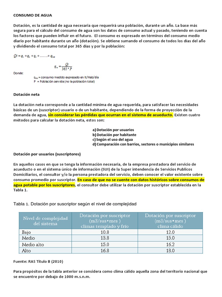Cálculo Del Consumo de Agua Potable | PDF | Descarga (hidrología) | Agua