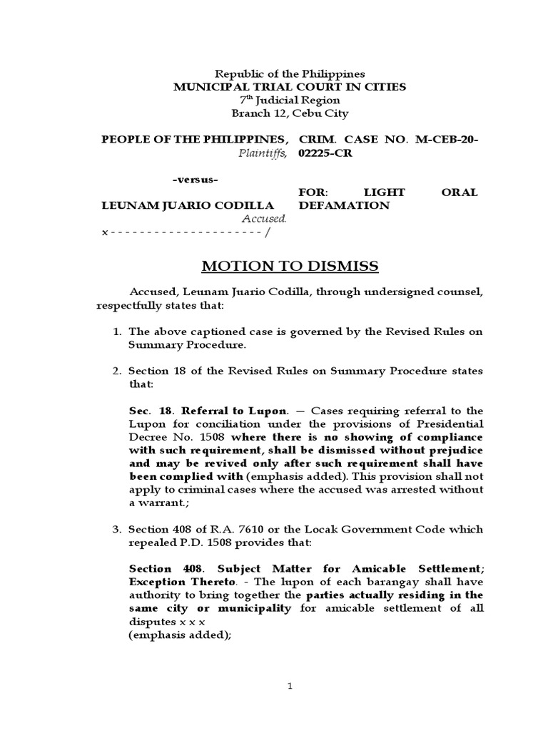 Motion To Dismiss | PDF | Summary Judgment | Legal Procedure