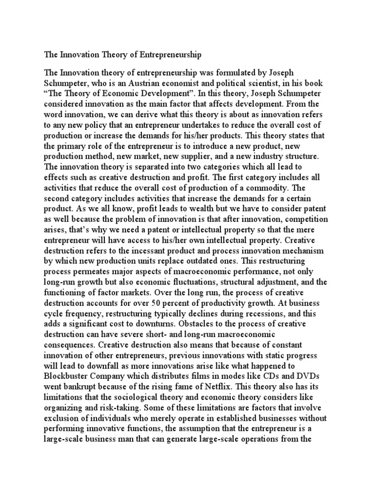 The Innovation Theory Of Entrepreneurship Pdf Entrepreneurship