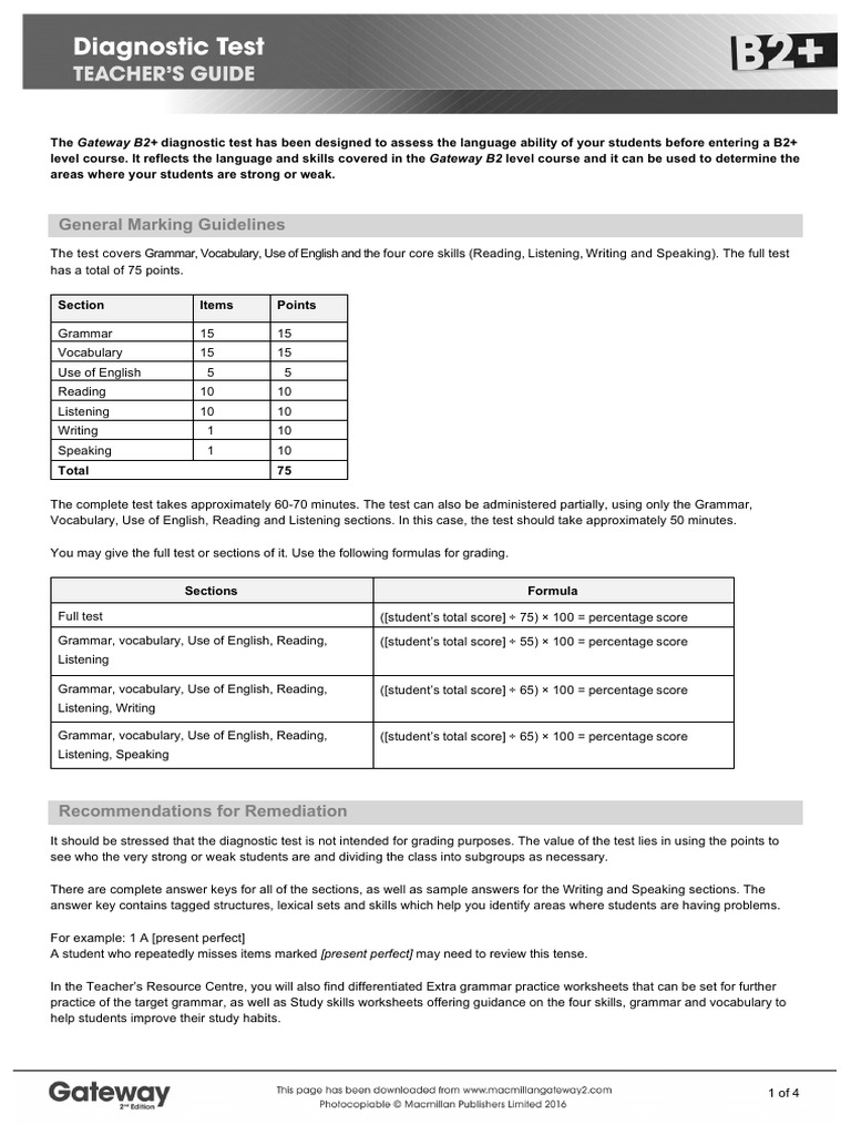 B2+ Diagnostic Test Teacher's Guide and Answer Key | PDF | Verb ...
