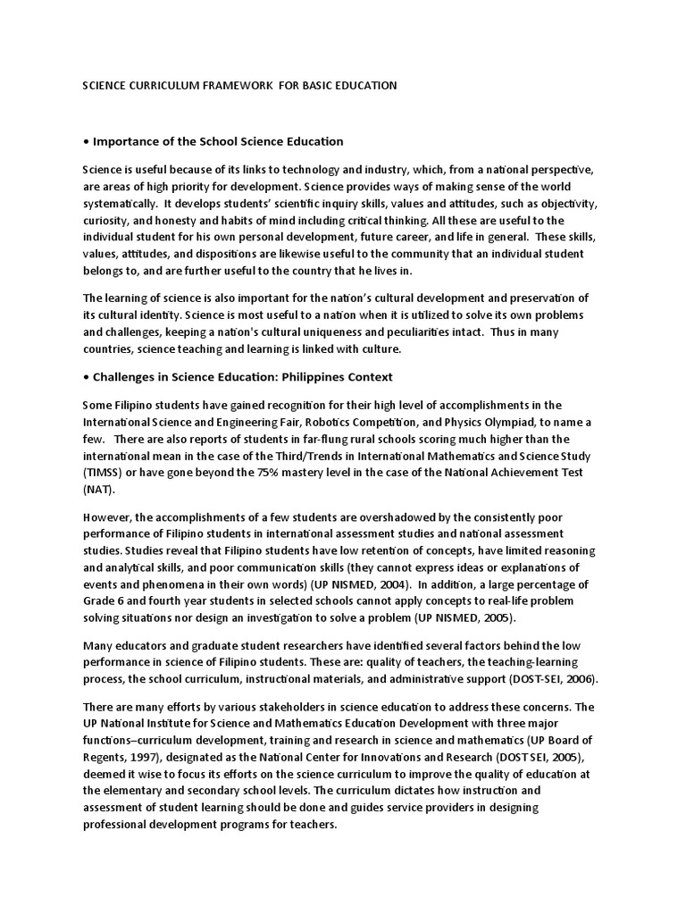 Science Curriculum Framework Overview | PDF | Science Education ...