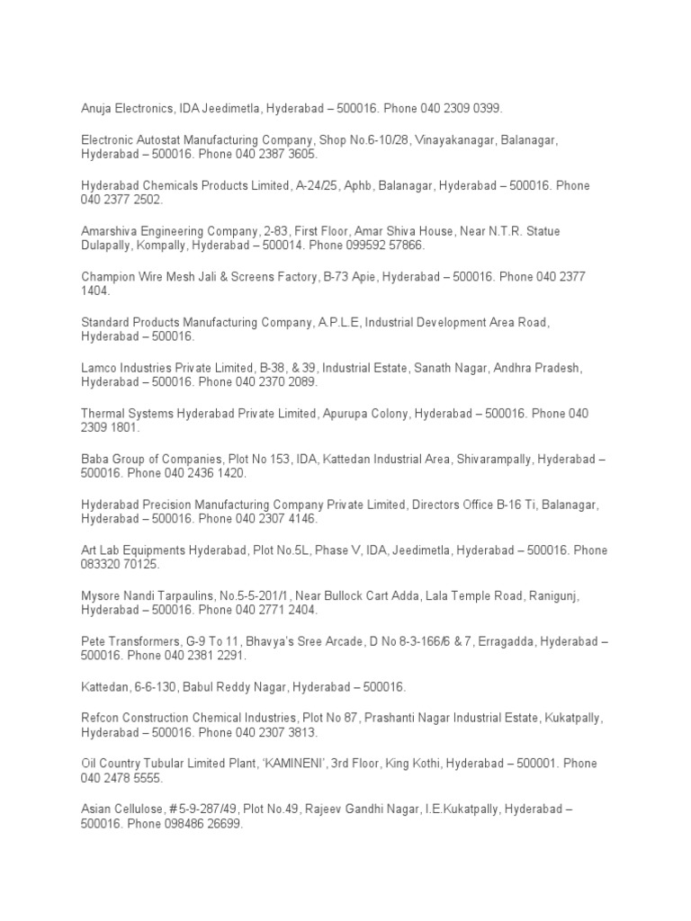 Top 61 Manufacturing Companies in Hyderabad PDF Economic Sectors