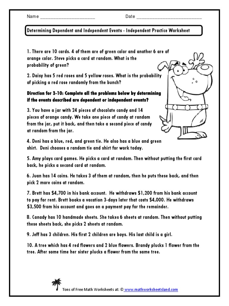 Determining Dependent and Independent Events - Independent Practice  Worksheet PDF | PDF