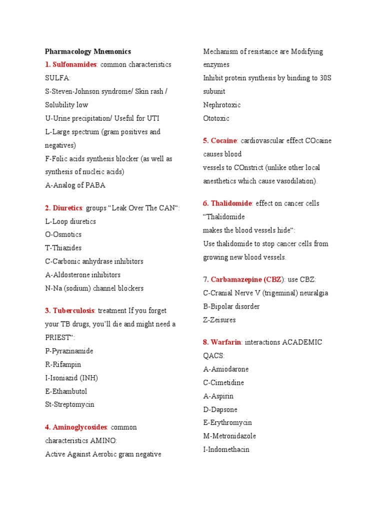 Pharmacology Mnemonics Mnemomics Norepinephrine Drugs Acting On The Nervous System