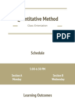 Quantitative Methods Class Orientation Schedule