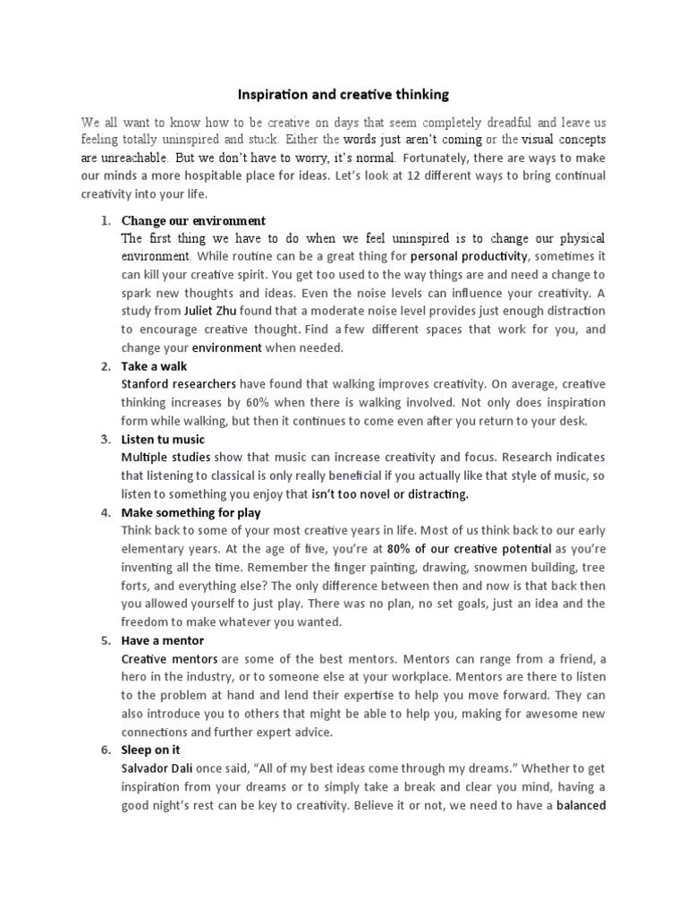 Inspiration and Creative Thinking | PDF | Creativity | Thought