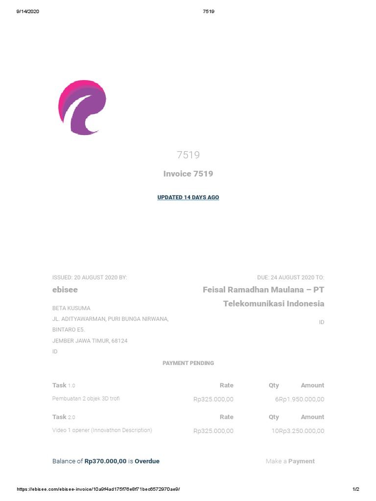 Invoice 7519 for Animation Services | PDF | Business