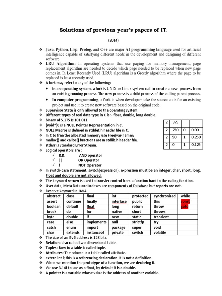 IT Previous Year Paper Solutions | PDF | Pointer (Computer Programming ...