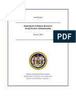 Audit Report, DHR, Social Services Administration, Maryland, October 2008.