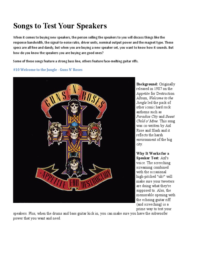 Songs To Test Your Speakers PDF Loudspeaker Sound