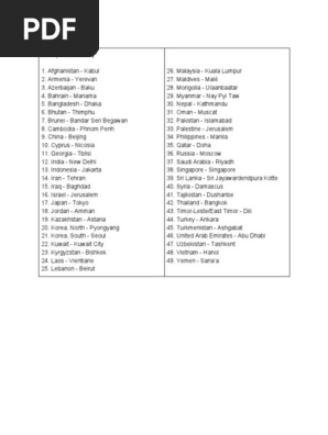 Printable list of countries and capitals by continent