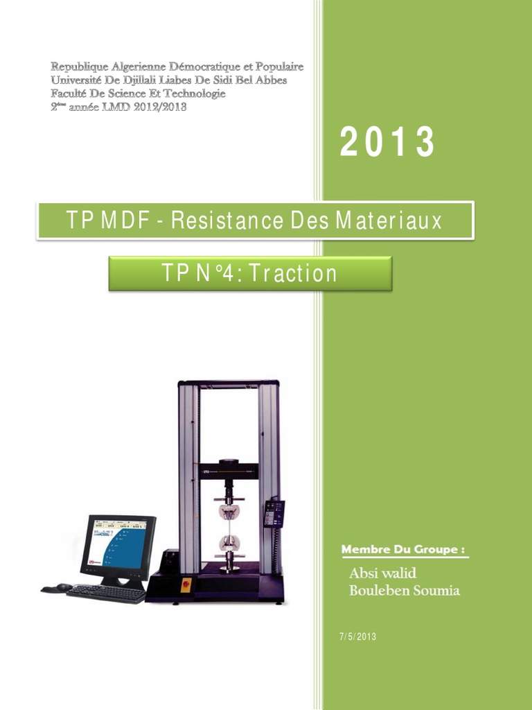 TP RDM 04 - Traction PDF | PDF | Élasticité (Physique) | Déformation d ...