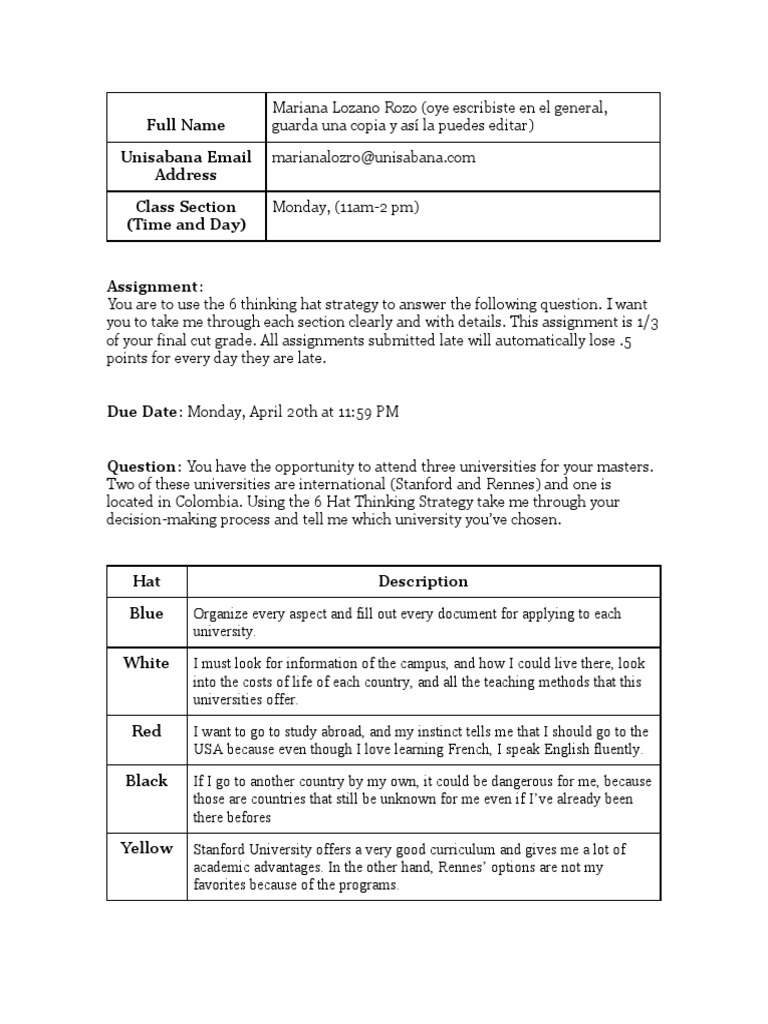 Unisabana Email Assignment Guidelines | PDF