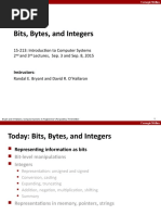 Bits, Bytes, and Integers: 15-213: Introduction To Computer Systems 2 and 3 Lectures, Sep. 3 and Sep. 8, 2015