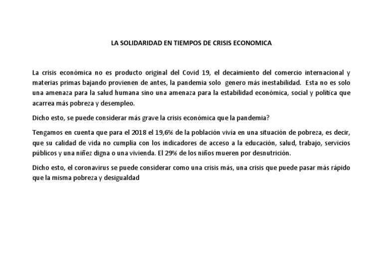 La Solidaridad en Tiempos de Crisis Economica | PDF