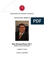 Hon Batong Pham MLC: Inaugural Speech
