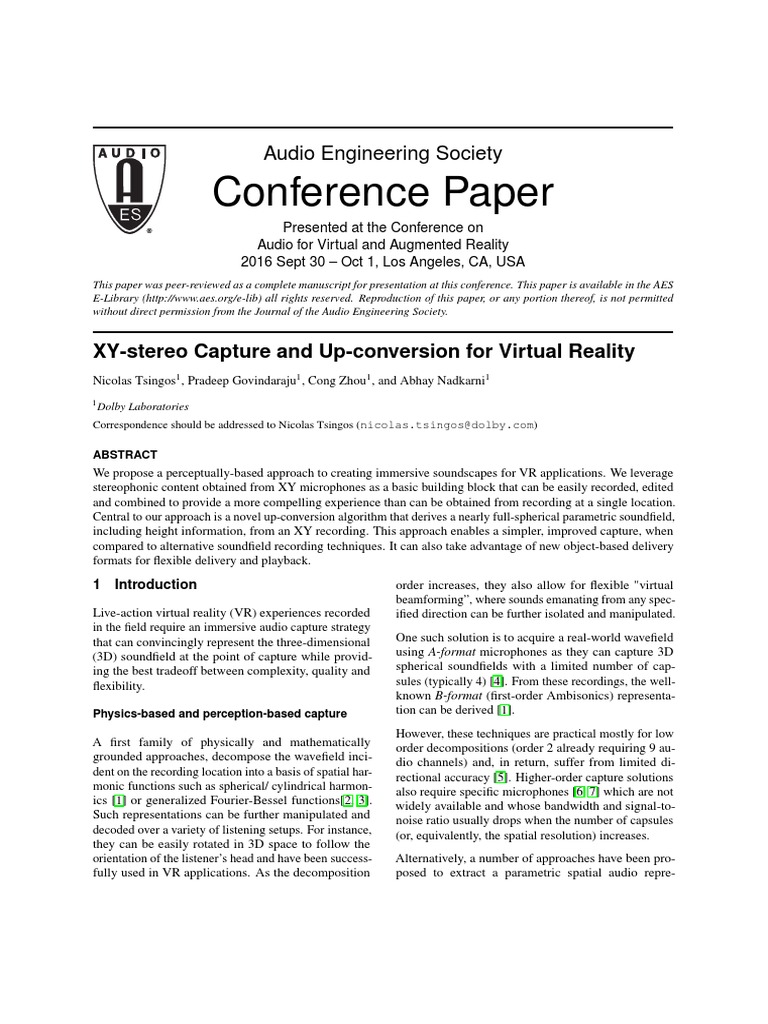Conference Paper: Audio Engineering Society | PDF | Virtual Reality ...