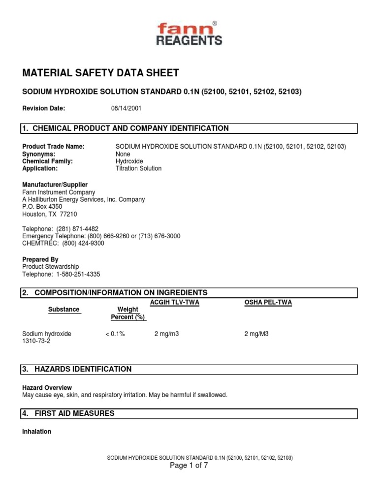 0.1N Sodium Hydroxide MSDS | PDF | Toxicity | Personal Protective Equipment