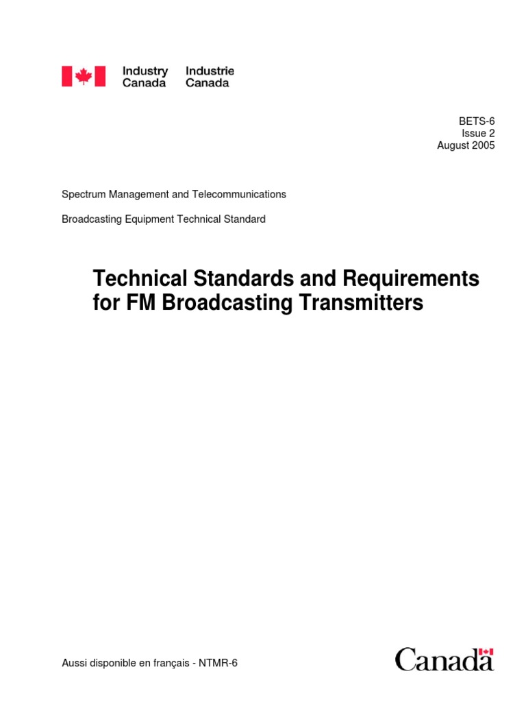 Technical Standards and Requirements For FM Broadcasting Transmitters ...