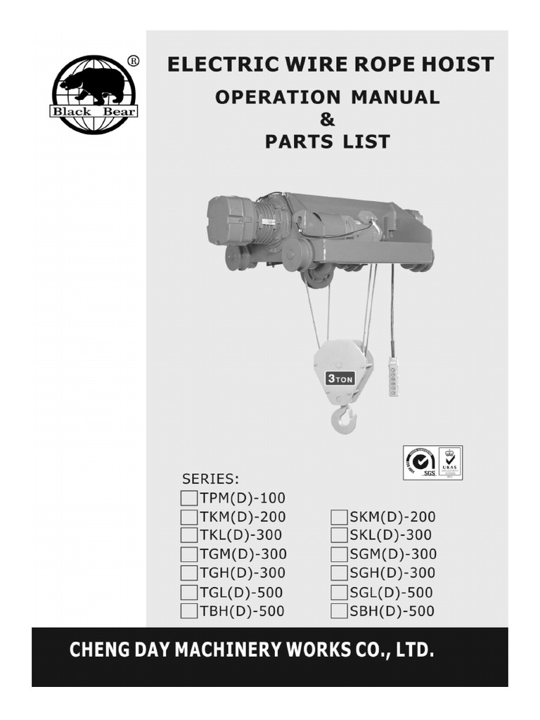 Electric Wire Rope Hoist Manual | PDF | Fuse (Electrical) | Electrical ...