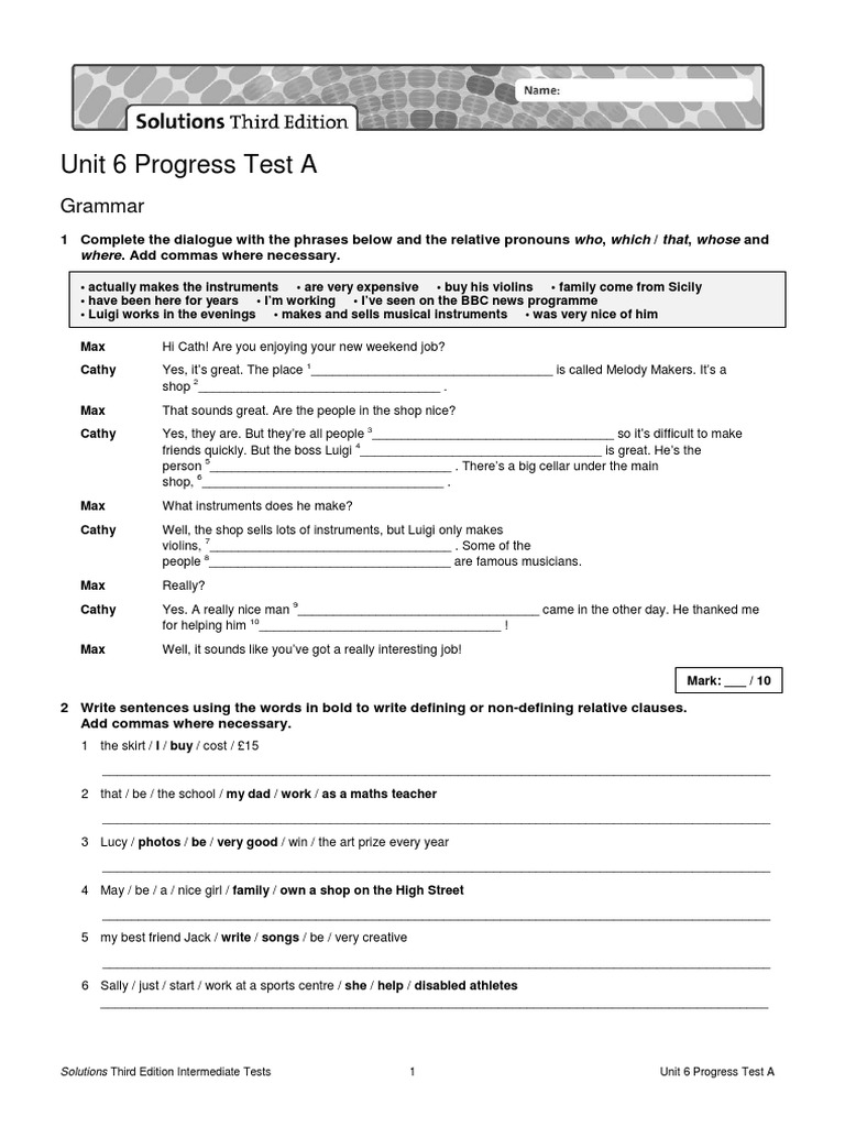 Unit 6 Progress Test A: Grammar | PDF | Linguistics | Syntax