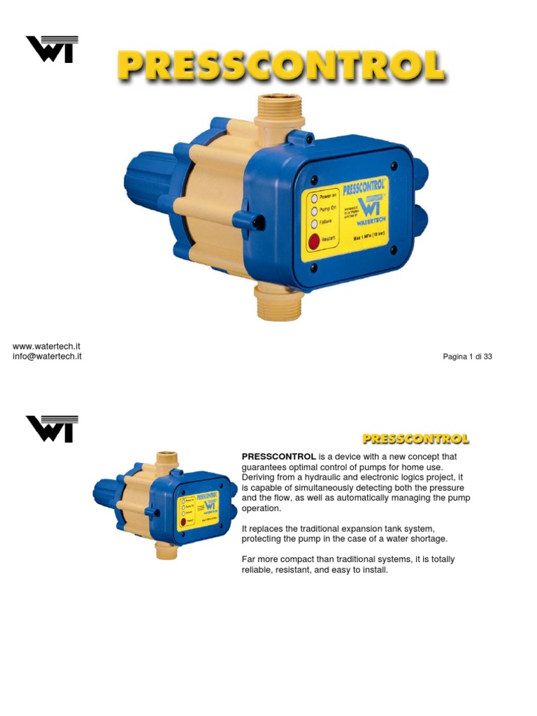 Watertech Presscontrol Device Manual | PDF | Mains Electricity | Pump
